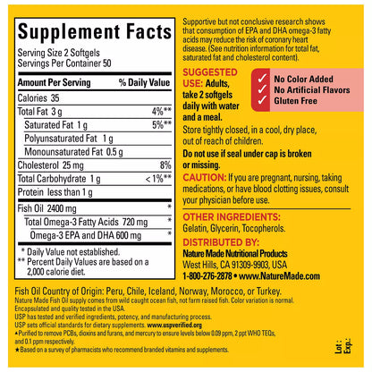 Nature Made Fish Oil Supplements 1200 Mg Omega 3 Supplements for Healthy Heart Support Softgels